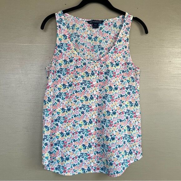 French Connection Floral Print Rounded Hem Cotton Tank Top - Picture 1 of 7